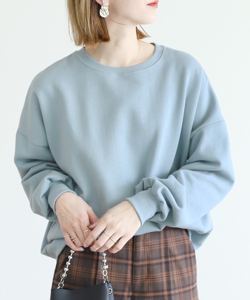 reca（レカ）の「裏起毛ボリュームスリーブシンプルスウェット（スウェット・レディース・アイボリー/ブラック/ライトブルー/オレンジ/チャコール/グレー・FREE）」の5枚目の写真