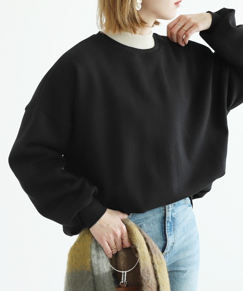 reca（レカ）の「裏起毛ボリュームスリーブシンプルスウェット（スウェット・レディース・アイボリー/ブラック/ライトブルー/オレンジ/チャコール/グレー・FREE）」の14枚目の写真