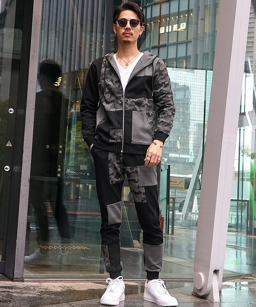 セール カモフラパッチワークスウェットzipアップパーカー ジョガーパンツセットアップ セットアップ Joker ジョーカー のファッション通販 Zozotown