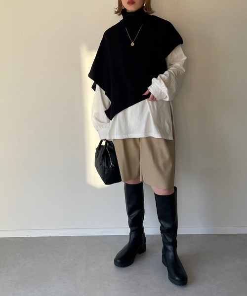 y/m by misato（イムバイミサト）の「アシンメトリータートルベスト（ニット/セーター・レディース・ブラウン/ブラック/アイボリー・FREE）」の7枚目の写真