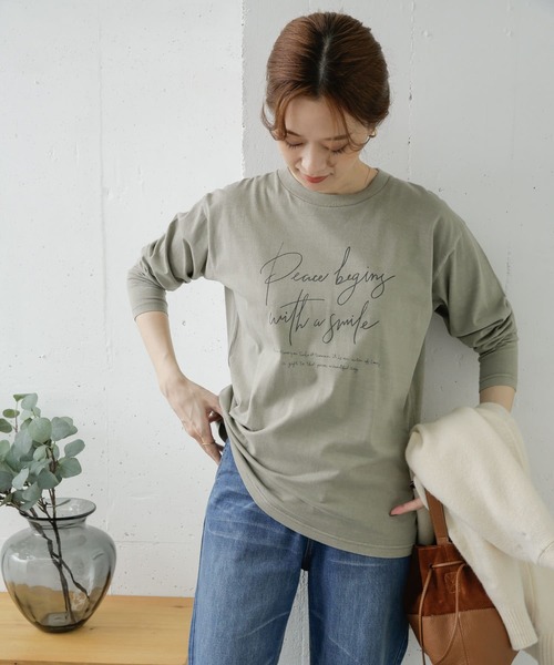 URBAN RESEARCH DOORS(アーバンリサーチドアーズ)の「PEACE BEGINGプリントTシャツ(Tシャツ/カットソー・レディース・チャコールグレー/カーキ/ライトベージュ・ONE)」の7枚目の写真