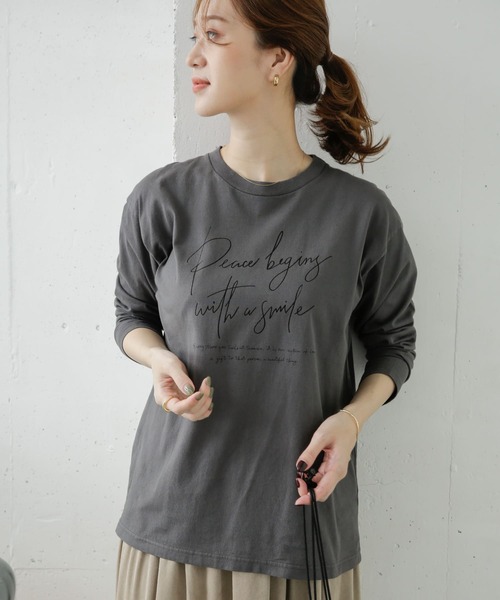 URBAN RESEARCH DOORS(アーバンリサーチドアーズ)の「PEACE BEGINGプリントTシャツ(Tシャツ/カットソー・レディース・チャコールグレー/カーキ/ライトベージュ・ONE)」の13枚目の写真