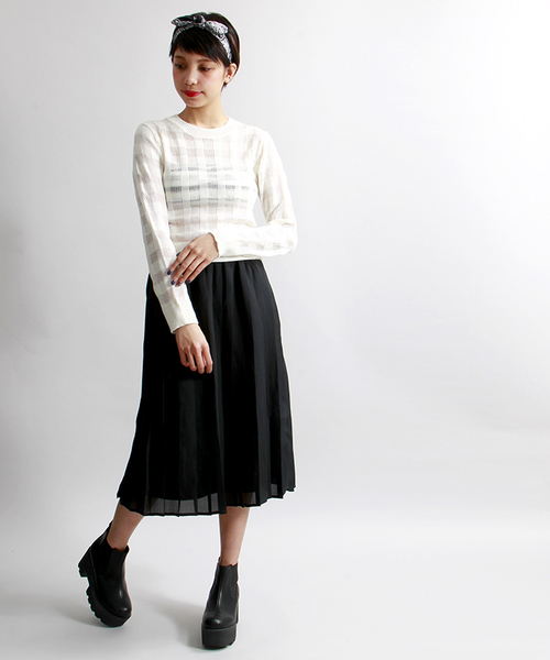 WEGO（ウィゴー）の「WEGO/ミドルプリーツスカート（スカート・レディース・オフホワイト/ブラック/ブルー/レッド・FREE）」の2枚目の写真