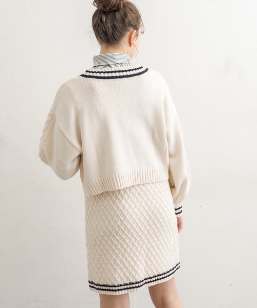 OLIVE des OLIVE(オリーブデオリーブ)の「ライン入りニットセットアップ(ワンピース・レディース・ネイビー/オフホワイト/ラベンダー・FREE)」の9枚目の写真