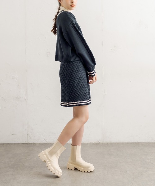 OLIVE des OLIVE(オリーブデオリーブ)の「ライン入りニットセットアップ(ワンピース・レディース・ネイビー/オフホワイト/ラベンダー・FREE)」の11枚目の写真