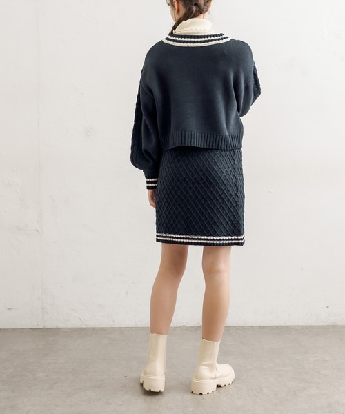 OLIVE des OLIVE(オリーブデオリーブ)の「ライン入りニットセットアップ(ワンピース・レディース・ネイビー/オフホワイト/ラベンダー・FREE)」の12枚目の写真