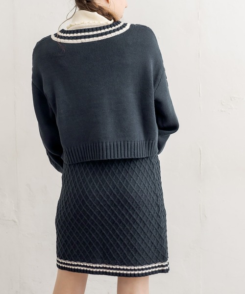 OLIVE des OLIVE(オリーブデオリーブ)の「ライン入りニットセットアップ(ワンピース・レディース・ネイビー/オフホワイト/ラベンダー・FREE)」の15枚目の写真