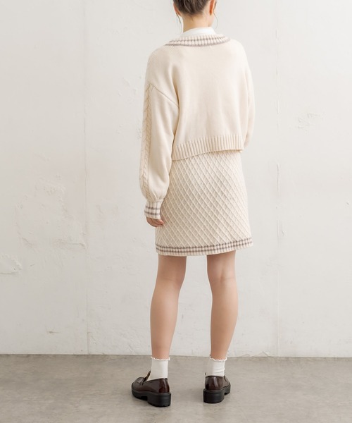 OLIVE des OLIVE(オリーブデオリーブ)の「ライン入りニットセットアップ(ワンピース・レディース・ネイビー/オフホワイト/ラベンダー・FREE)」の18枚目の写真