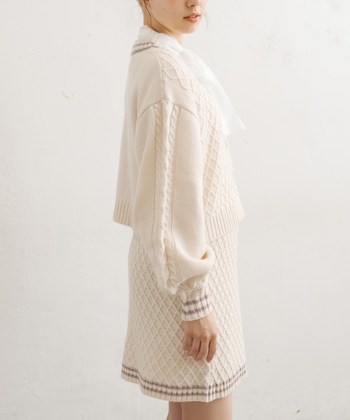 OLIVE des OLIVE(オリーブデオリーブ)の「ライン入りニットセットアップ(ワンピース・レディース・ネイビー/オフホワイト/ラベンダー・FREE)」の20枚目の写真