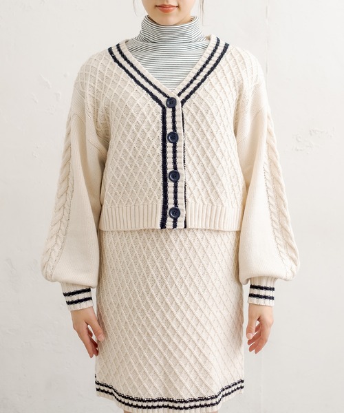 OLIVE des OLIVE(オリーブデオリーブ)の「ライン入りニットセットアップ(ワンピース・レディース・ネイビー/オフホワイト/ラベンダー・FREE)」の22枚目の写真