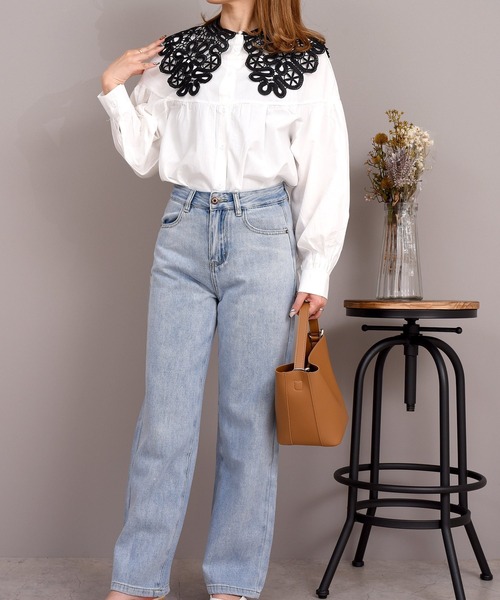 DAY CLOSET(デイ クローゼット)の「レディース クロシェビッグカラー付け襟(付け襟・レディース・ホワイト/ブラック・ONE SIZE)」の4枚目の写真