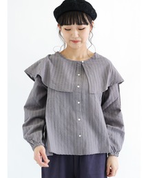 ドビーフリル襟ブラウス