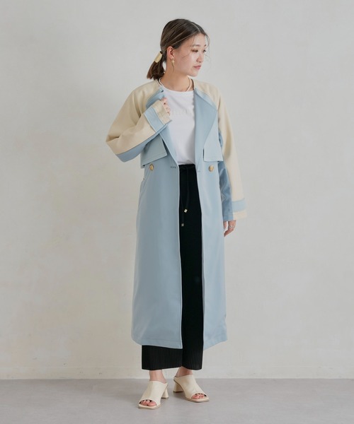 Chez toi（シェトワ）の「異素材バイカラートレンチコート（トレンチコート・レディース・ブラック/ベージュ/ブルー・FREE）」の3枚目の写真