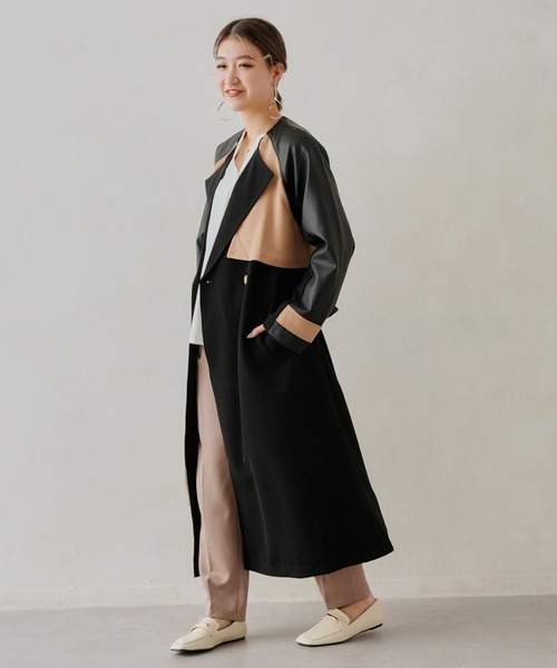 Chez toi（シェトワ）の「異素材バイカラートレンチコート（トレンチコート・レディース・ブラック/ベージュ/ブルー・FREE）」の2枚目の写真