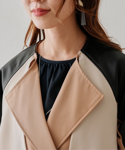 Chez toi（シェトワ）の「異素材バイカラートレンチコート（トレンチコート・レディース・ブラック/ベージュ/ブルー・FREE）」の13枚目の写真