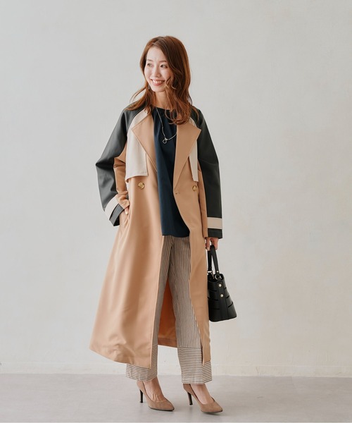 Chez toi（シェトワ）の「異素材バイカラートレンチコート（トレンチコート・レディース・ブラック/ベージュ/ブルー・FREE）」の12枚目の写真