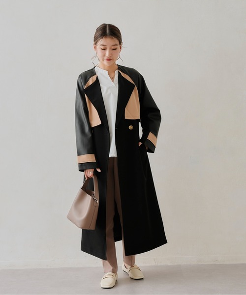 Chez toi（シェトワ）の「異素材バイカラートレンチコート（トレンチコート・レディース・ブラック/ベージュ/ブルー・FREE）」の21枚目の写真