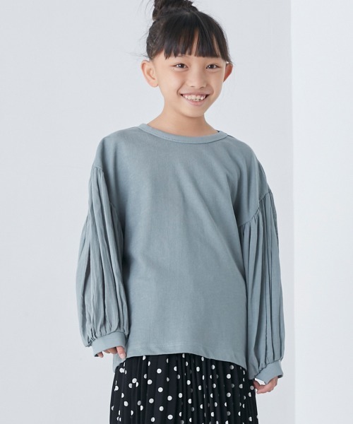 OMNES(オムネス)の「キッズ スラブコットン袖ボリューム長袖Tシャツ ロンT(Tシャツ/カットソー・キッズ・ネイビー/ピンク/アイボリー/キャメル/グレイッシュブルー・100/110/120/130/140)」の4枚目の写真