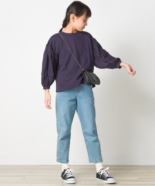 OMNES(オムネス)の「キッズ スラブコットン袖ボリューム長袖Tシャツ ロンT(Tシャツ/カットソー・キッズ・ネイビー/ピンク/アイボリー/キャメル/グレイッシュブルー・100/110/120/130/140)」の11枚目の写真