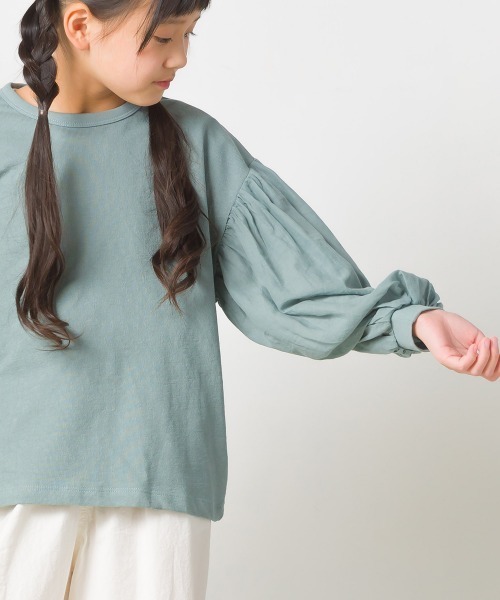 OMNES(オムネス)の「キッズ スラブコットン袖ボリューム長袖Tシャツ ロンT(Tシャツ/カットソー・キッズ・ネイビー/ピンク/アイボリー/キャメル/グレイッシュブルー・100/110/120/130/140)」の14枚目の写真