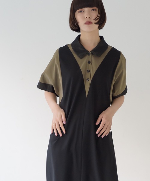 La SRIC（ラスリック）の「La SRIC / ドッキングポロOP（シャツワンピース・レディース・オフホワイト/カーキ・38）」の2枚目の写真