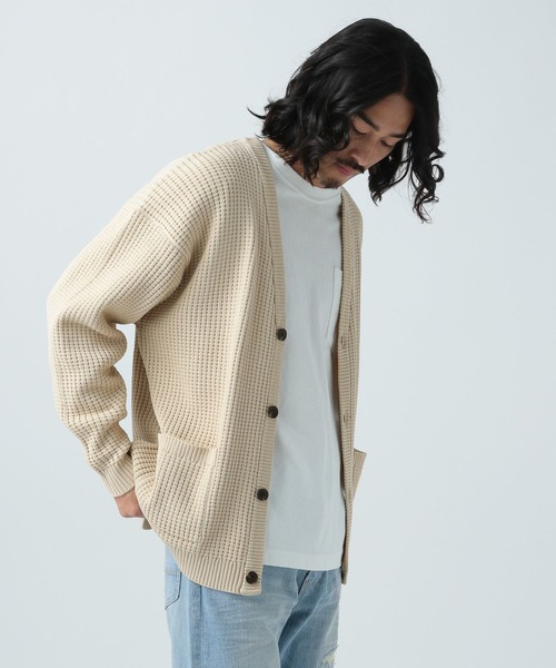 BAYFLOW（ベイフロー）の「7Gワッフルニットカーディガン（カーディガン/ボレロ・メンズ・ライトグリーン/オフホワイト/イエロー/チャコール/ベージュ/ブルー・MEDIUM/LARGE）」の3枚目の写真