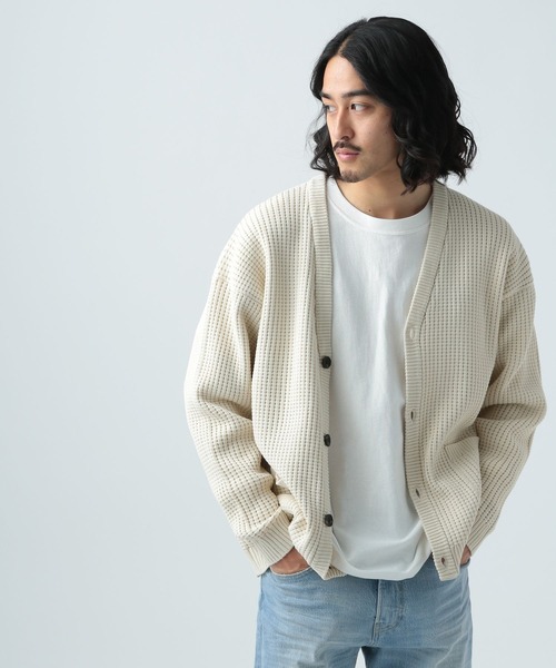 BAYFLOW（ベイフロー）の「7Gワッフルニットカーディガン（カーディガン/ボレロ・メンズ・ライトグリーン/オフホワイト/イエロー/チャコール/ベージュ/ブルー・MEDIUM/LARGE）」の2枚目の写真