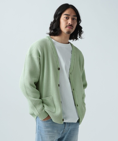 BAYFLOW（ベイフロー）の「7Gワッフルニットカーディガン（カーディガン/ボレロ・メンズ・ライトグリーン/オフホワイト/イエロー/チャコール/ベージュ/ブルー・MEDIUM/LARGE）」の4枚目の写真