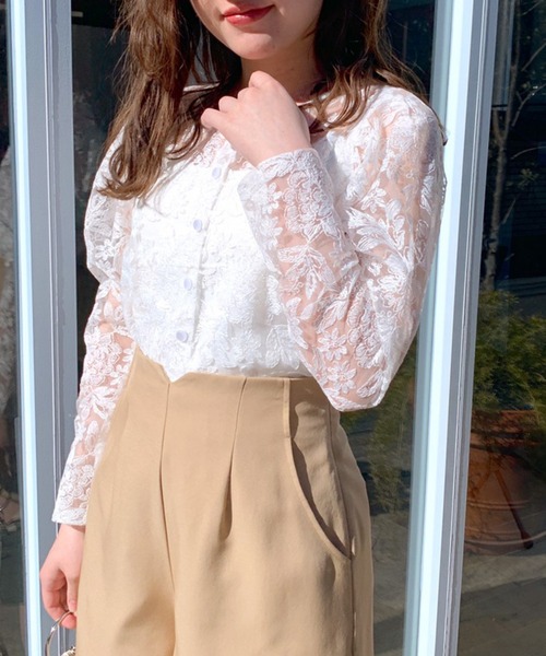 OLIVE des OLIVE（オリーブデオリーブ）の「花刺繍オーガンジープルオーバー（シャツ/ブラウス・レディース・オフホワイト/ブラック/ライトグレー・FREE）」の18枚目の写真