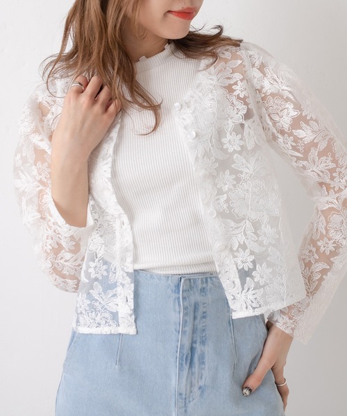 OLIVE des OLIVE（オリーブデオリーブ）の「花刺繍オーガンジープルオーバー（シャツ/ブラウス・レディース・オフホワイト/ブラック/ライトグレー・FREE）」の20枚目の写真