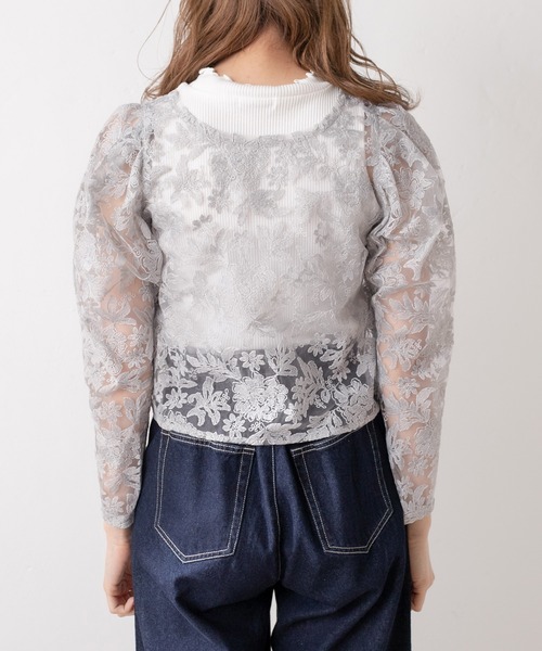 OLIVE des OLIVE（オリーブデオリーブ）の「花刺繍オーガンジープルオーバー（シャツ/ブラウス・レディース・オフホワイト/ブラック/ライトグレー・FREE）」の9枚目の写真