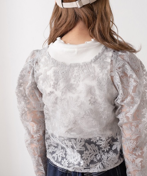 OLIVE des OLIVE（オリーブデオリーブ）の「花刺繍オーガンジープルオーバー（シャツ/ブラウス・レディース・オフホワイト/ブラック/ライトグレー・FREE）」の10枚目の写真