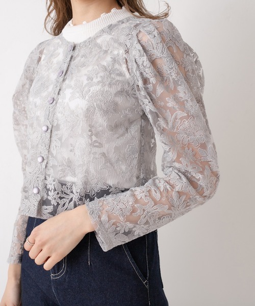 OLIVE des OLIVE（オリーブデオリーブ）の「花刺繍オーガンジープルオーバー（シャツ/ブラウス・レディース・オフホワイト/ブラック/ライトグレー・FREE）」の12枚目の写真