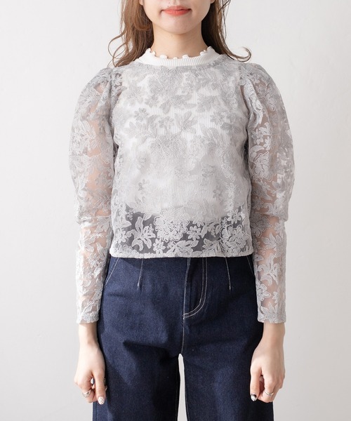 OLIVE des OLIVE（オリーブデオリーブ）の「花刺繍オーガンジープルオーバー（シャツ/ブラウス・レディース・オフホワイト/ブラック/ライトグレー・FREE）」の16枚目の写真