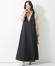 CHIC STYLE | 大きいサイズ 深VネックAラインロングジャンパースカート シックスタイル(ワンピース)