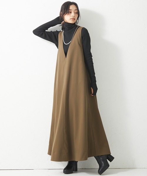 CHIC STYLE（シックスタイル）の「＜大きいサイズ＞深VネックAラインロングワンピース シックスタイル（ワンピース・レディース・ブラック/ベージュ/カーキブラウン/ブラック系その他・LL/L/3L/4L/5L/8L/6L）」の11枚目の写真