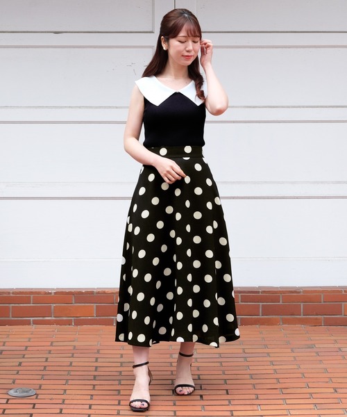 STRAWBERRY-FIELDS（ストロベリーフィールズ）の「セレーナドット　スカート（スカート・レディース・ブラック/ベージュ・2）」の9枚目の写真