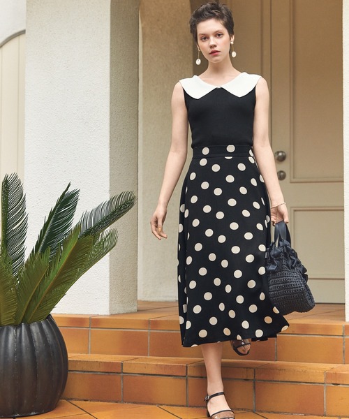 STRAWBERRY-FIELDS（ストロベリーフィールズ）の「セレーナドット　スカート（スカート・レディース・ブラック/ベージュ・2）」の11枚目の写真