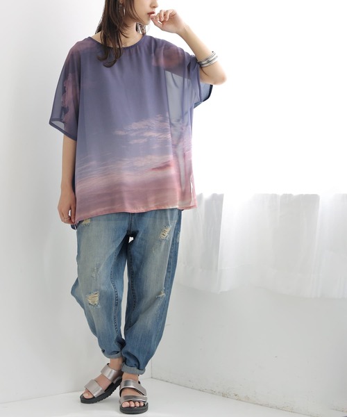 n'OrLABEL（ノアールレーベル）の「【廃盤】『フォトプリントシアートップス×タンクトップセット』（Tシャツ/カットソー・レディース・ネイビー/ライトグリーン・FREE）」の16枚目の写真