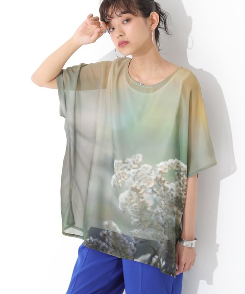 n'OrLABEL（ノアールレーベル）の「【廃盤】『フォトプリントシアートップス×タンクトップセット』（Tシャツ/カットソー・レディース・ネイビー/ライトグリーン・FREE）」の3枚目の写真