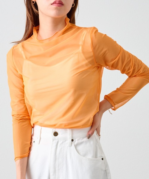 COLONY 2139（コロニートゥーワンスリーナイン）の「【5色展開！】シアーネットメロー長袖プルオーバー（Tシャツ/カットソー・レディース・ブラック/ピンク/グリーン/オレンジ/オフホワイト・FREE）」の5枚目の写真