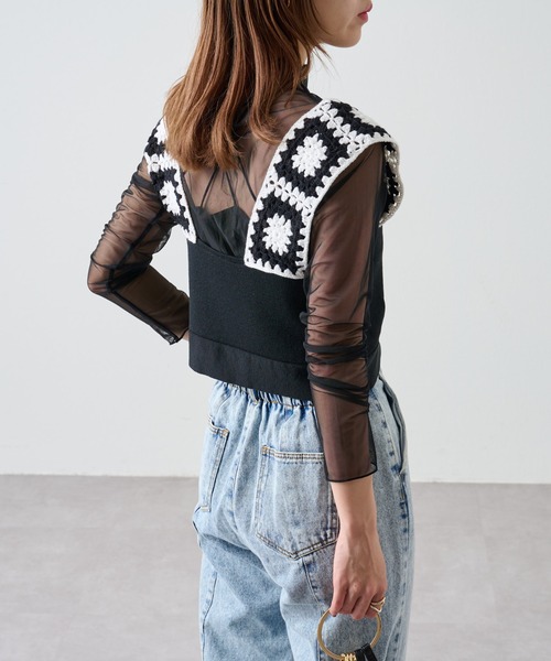 COLONY 2139（コロニートゥーワンスリーナイン）の「【5色展開！】シアーネットメロー長袖プルオーバー（Tシャツ/カットソー・レディース・ブラック/ピンク/グリーン/オレンジ/オフホワイト・FREE）」の8枚目の写真