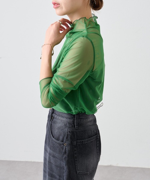 COLONY 2139（コロニートゥーワンスリーナイン）の「【5色展開！】シアーネットメロー長袖プルオーバー（Tシャツ/カットソー・レディース・ブラック/ピンク/グリーン/オレンジ/オフホワイト・FREE）」の10枚目の写真