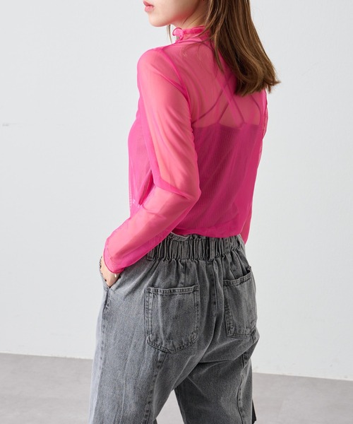 COLONY 2139（コロニートゥーワンスリーナイン）の「【5色展開！】シアーネットメロー長袖プルオーバー（Tシャツ/カットソー・レディース・ブラック/ピンク/グリーン/オレンジ/オフホワイト・FREE）」の12枚目の写真