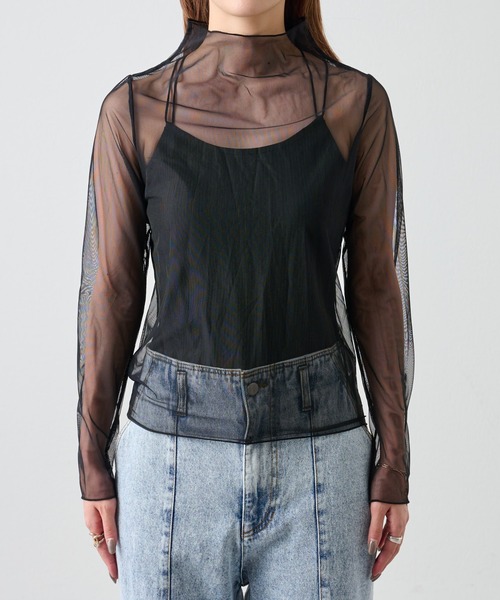 COLONY 2139（コロニートゥーワンスリーナイン）の「【5色展開！】シアーネットメロー長袖プルオーバー（Tシャツ/カットソー・レディース・ブラック/ピンク/グリーン/オレンジ/オフホワイト・FREE）」の9枚目の写真