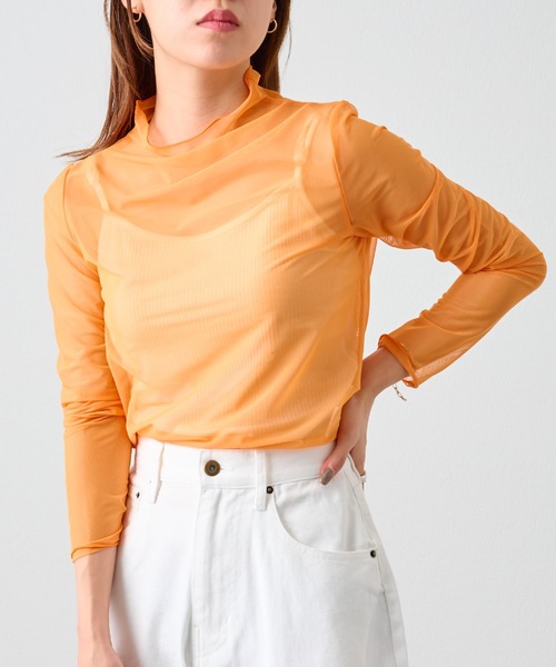 COLONY 2139（コロニートゥーワンスリーナイン）の「【5色展開！】シアーネットメロー長袖プルオーバー（Tシャツ/カットソー・レディース・ブラック/ピンク/グリーン/オレンジ/オフホワイト・FREE）」の13枚目の写真