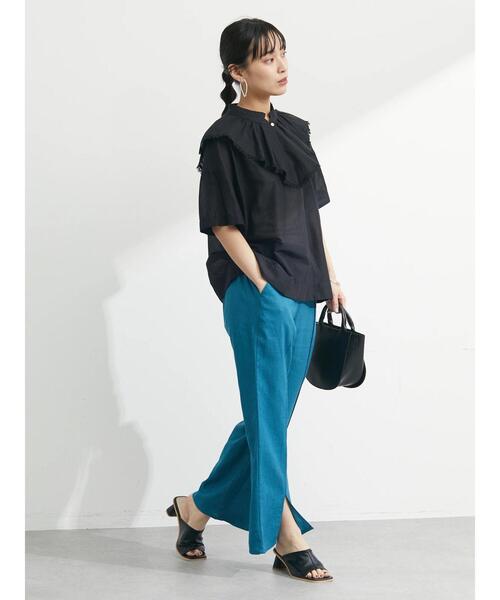 Green Parks(グリーンパークス)の「I 襟付きフリルブラウス(シャツ/ブラウス・レディース・ブラック/オフホワイト・FREE)」の10枚目の写真