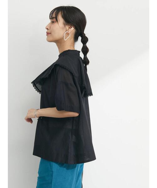 Green Parks(グリーンパークス)の「I 襟付きフリルブラウス(シャツ/ブラウス・レディース・ブラック/オフホワイト・FREE)」の3枚目の写真