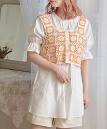 【セットアイテム】花柄クロシェベストSET