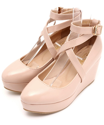 one after another NICE CLAUP | 【mer4月号掲載　ナイスクラップ】クロスストラップ厚底ウエッジパンプス(パンプス)